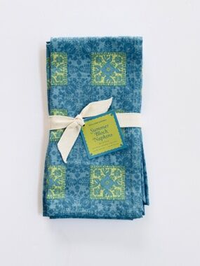 Williams Sonoma Napkins 4 Pack Summer Block Blue Yellow Cloth Dinner Luncheon